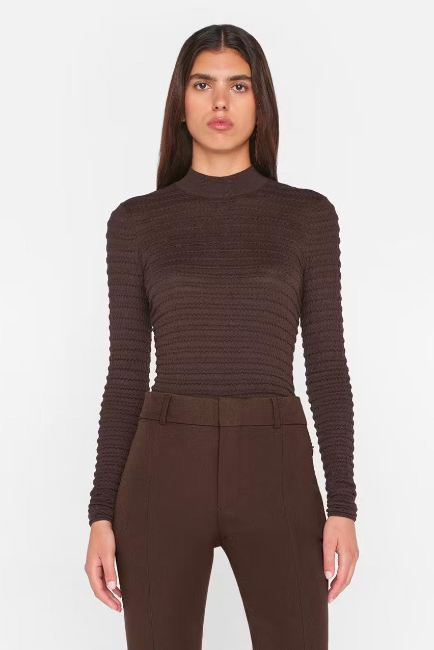 SMOCKED MOCKNECK SWEATER