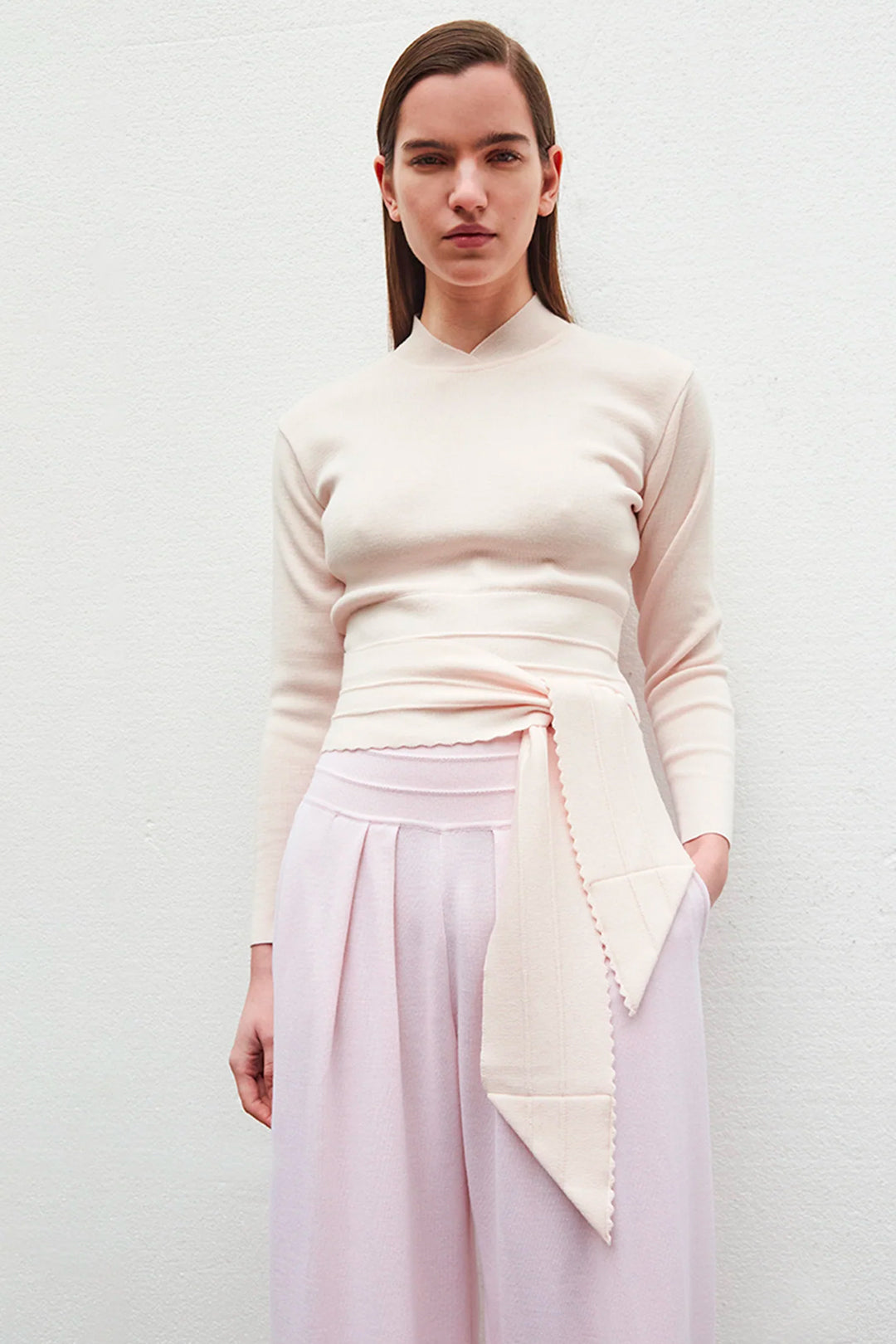 BELTED WAIST KNIT TOP