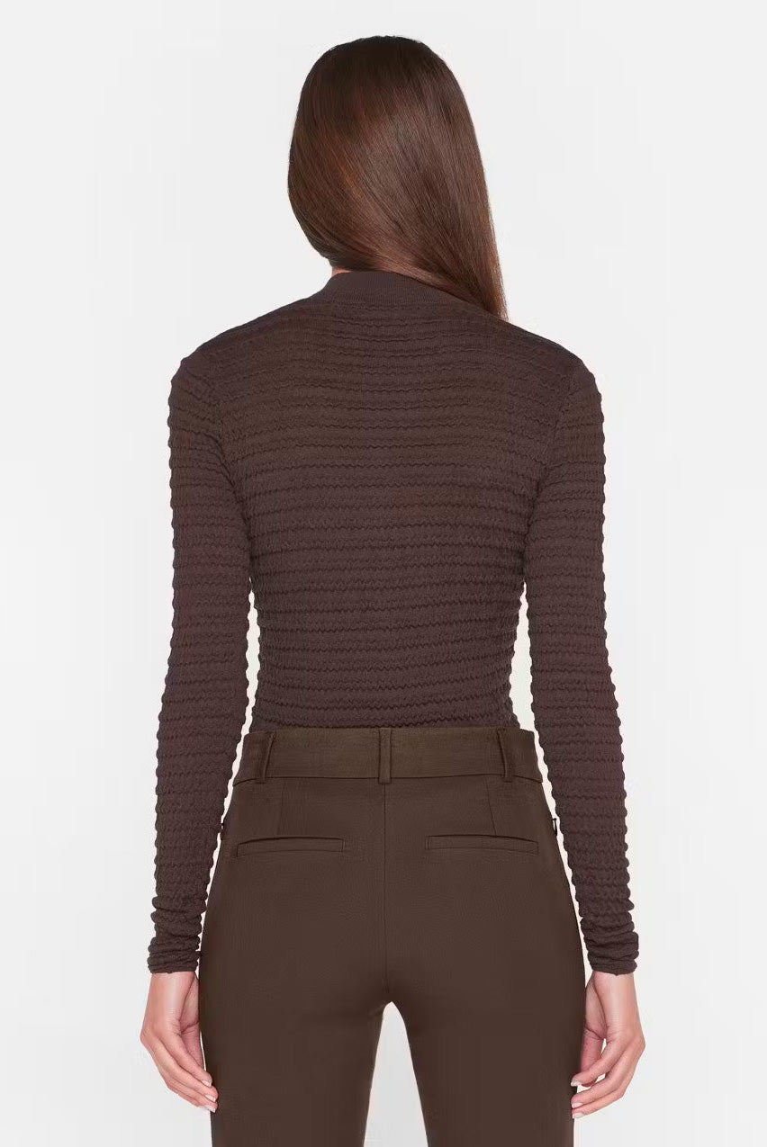 SMOCKED MOCKNECK SWEATER
