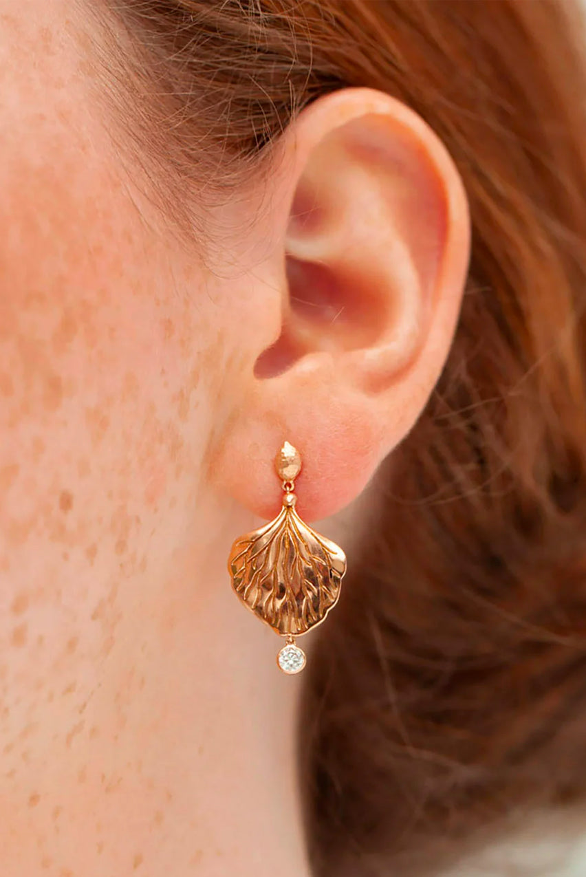 BOUCLES D'OREILLES PETALE D'HORTENSIA ET DIAMANT