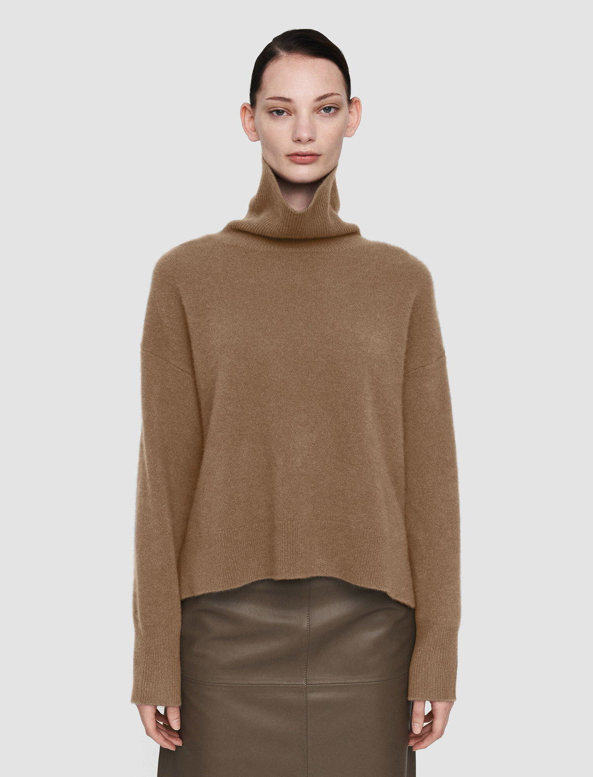 High-neck sweater in brushed cashmere
