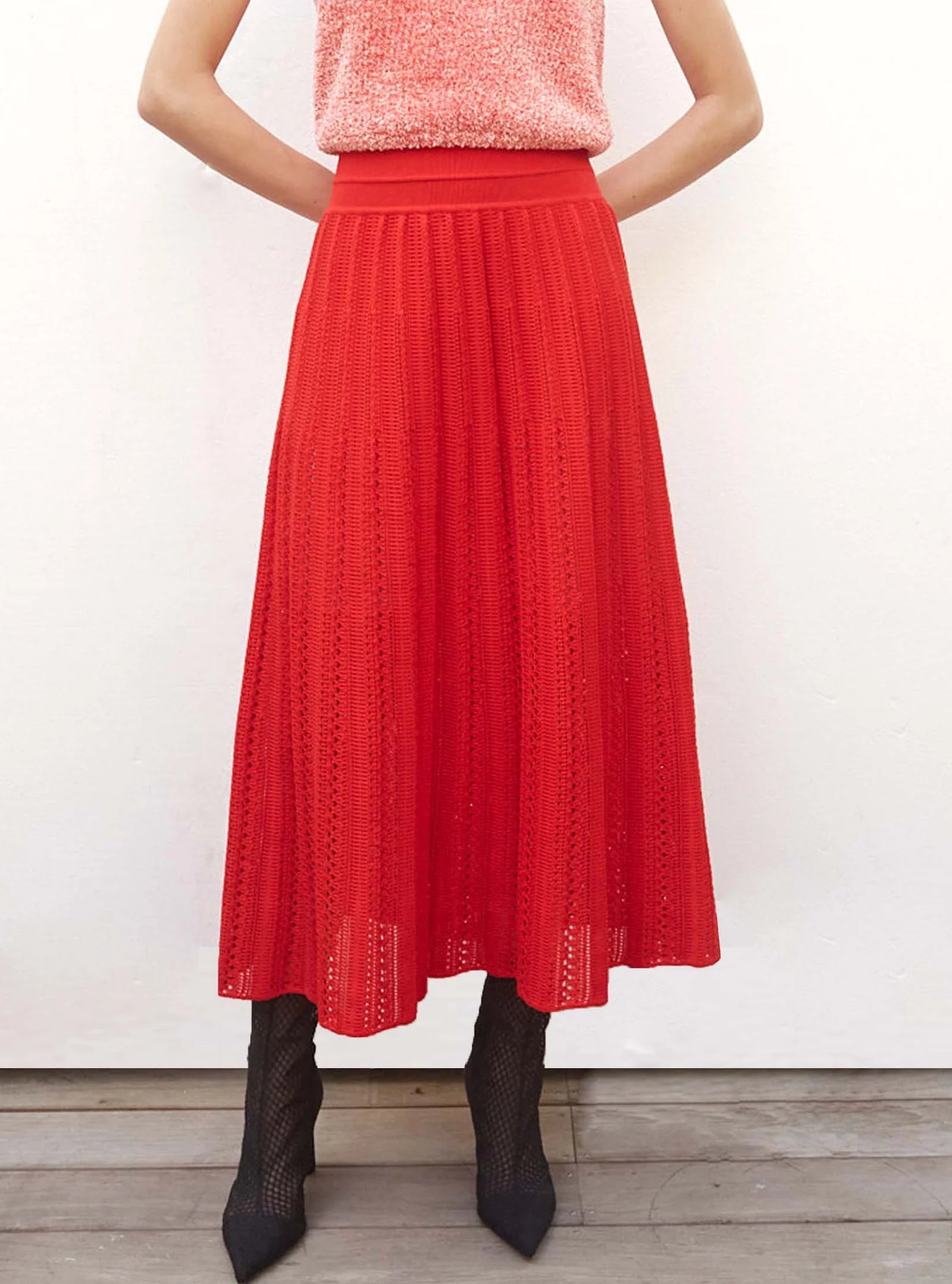 LONG GUIPURE KNIT SKIRT